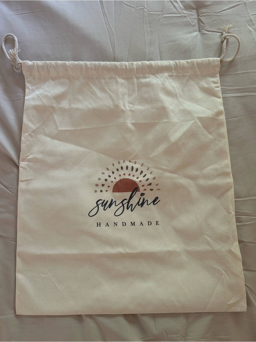 Sunshine Handmade Drawstring Bag - Cream with Rust Accent - NEVER USED!